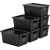 Storage Bins with Lids | Plastic Storage Baskets with Lids for Office Organization,Stackable Organizing Bins with Latching Design, Easy-Clean Boxes for Home, Office, Toys &amp; Classroom Supplies, 6 packs