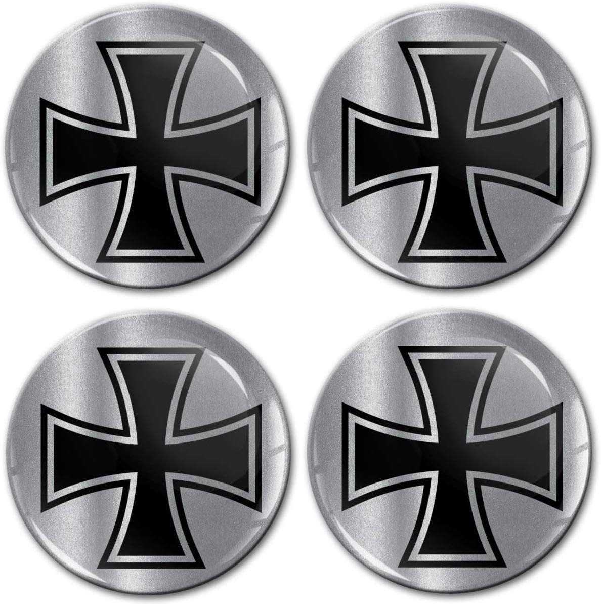 Biomar Labs® 4 x 65mm 3D Domed Car Wheel Centre Rims Hub Iron Cross Silver Stickers Decals For Caps Vehicle Auto Tuning Emblem A 8665