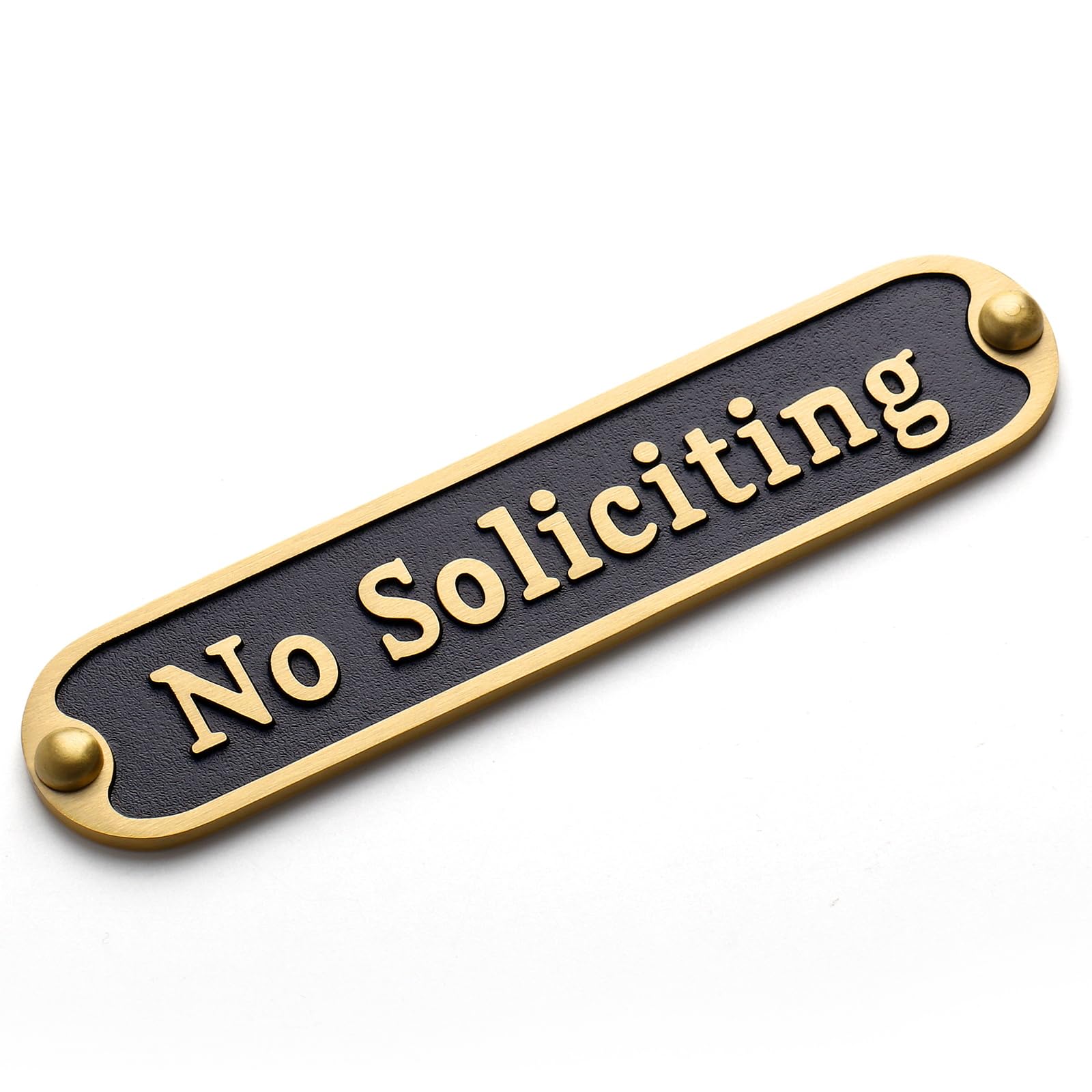 Photo 1 of Morgtta Brass No Soliciting Sign 6.5" for Home/Office, Brushed Matte Brass Finish, Hidden Screws and Nanotape Adhesive, Classic Design for Front Door, House, Business, Wall Decor, Doorbells - Arc