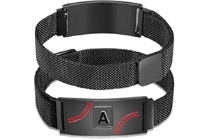 Fervia Stocking Stuffers - Baseball Initial Bracelet Stainless Steel A-Z Letter Charm Bracelets Adjustable Wristbands Baseball Christmas Gifts Idea for Men Boys Players Team Lovers