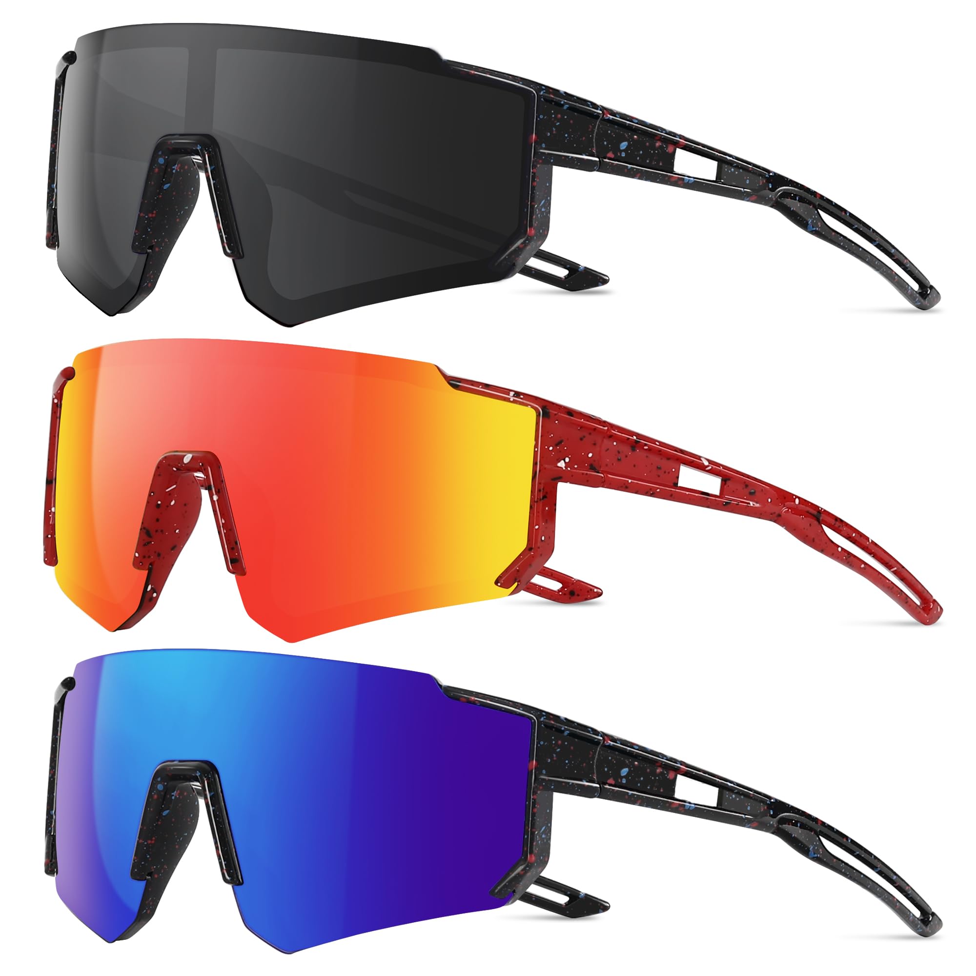 Photo 1 of kunchu 3pack Kids Sunglasses Polarized - UV400 Protection Boys Youth Cycling Goggles Baseball Sunglasses with Glasses Strap (BlackB+RedRed+BlackSBlue)