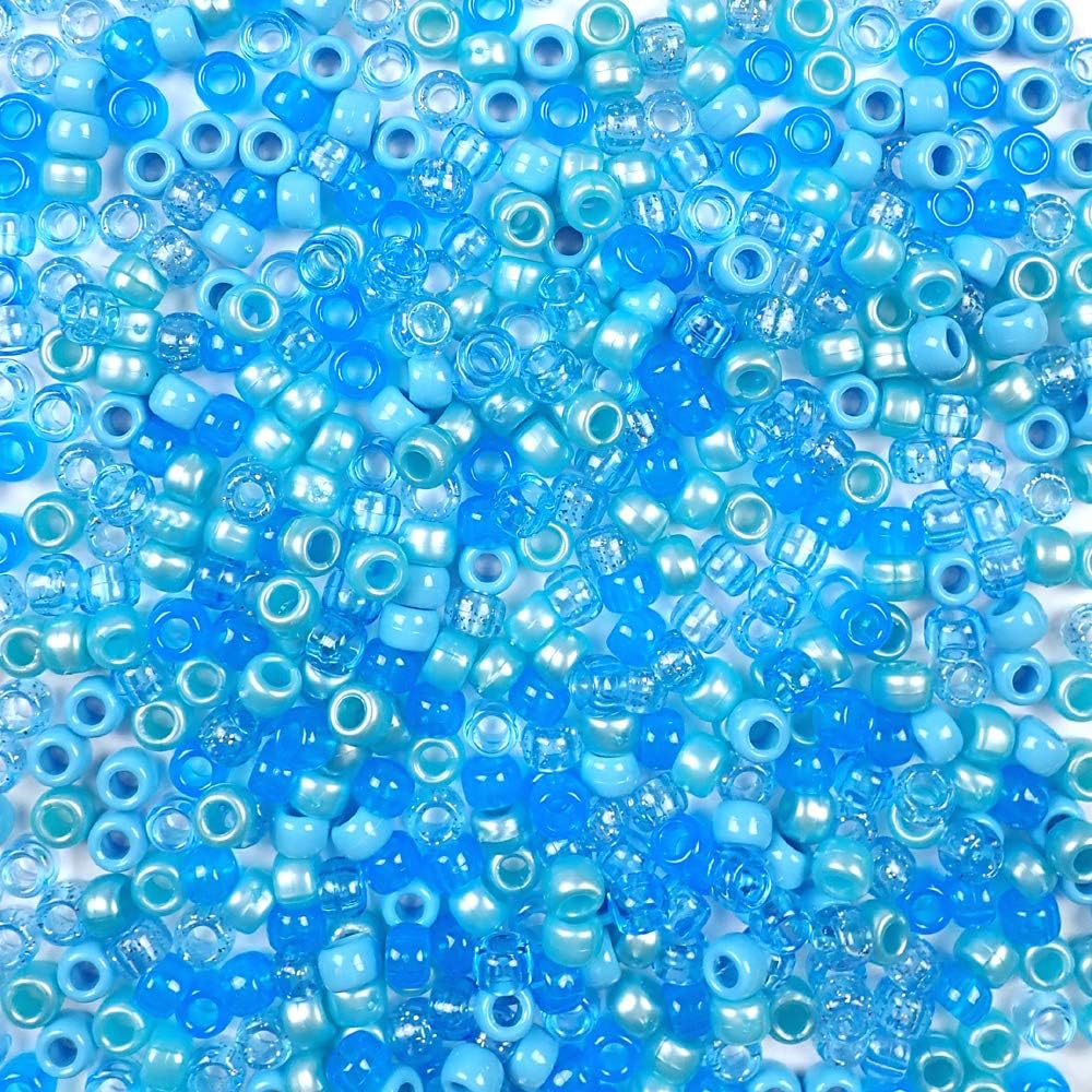 Light Blue Multicolor Mix Plastic Craft Pony Beads, 6 x 9mm, 500 Beads, Made in The USA, Bulk Pony Beads Package for Arts & Crafts