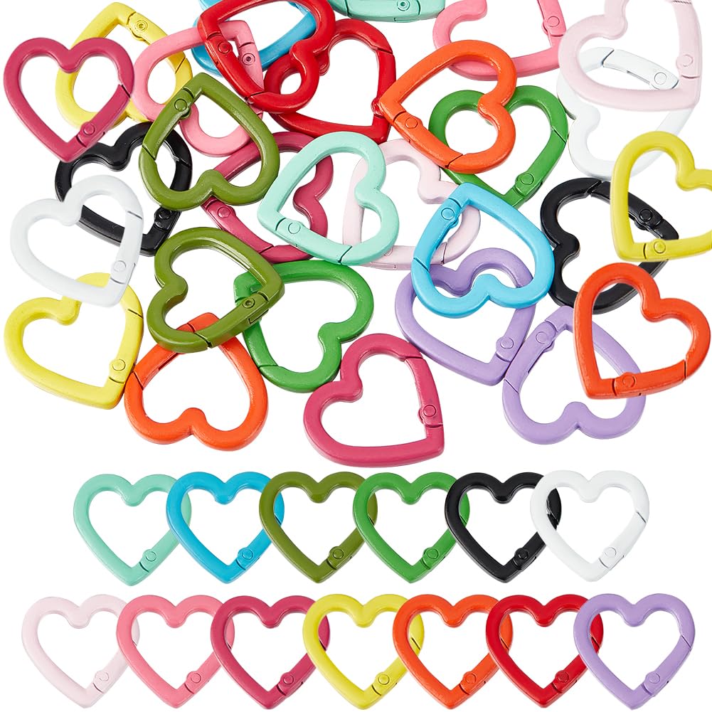 SUNNYCLUE 26PCS 13 COLOR Heart Spring Clasp Spring Key Rings Alloy Purse Ring Clip Trigger Colorful Love Keyring Small Snap Hooks Buckles Fastener Connectors Rings for jewellery Making Supply Diy Craf