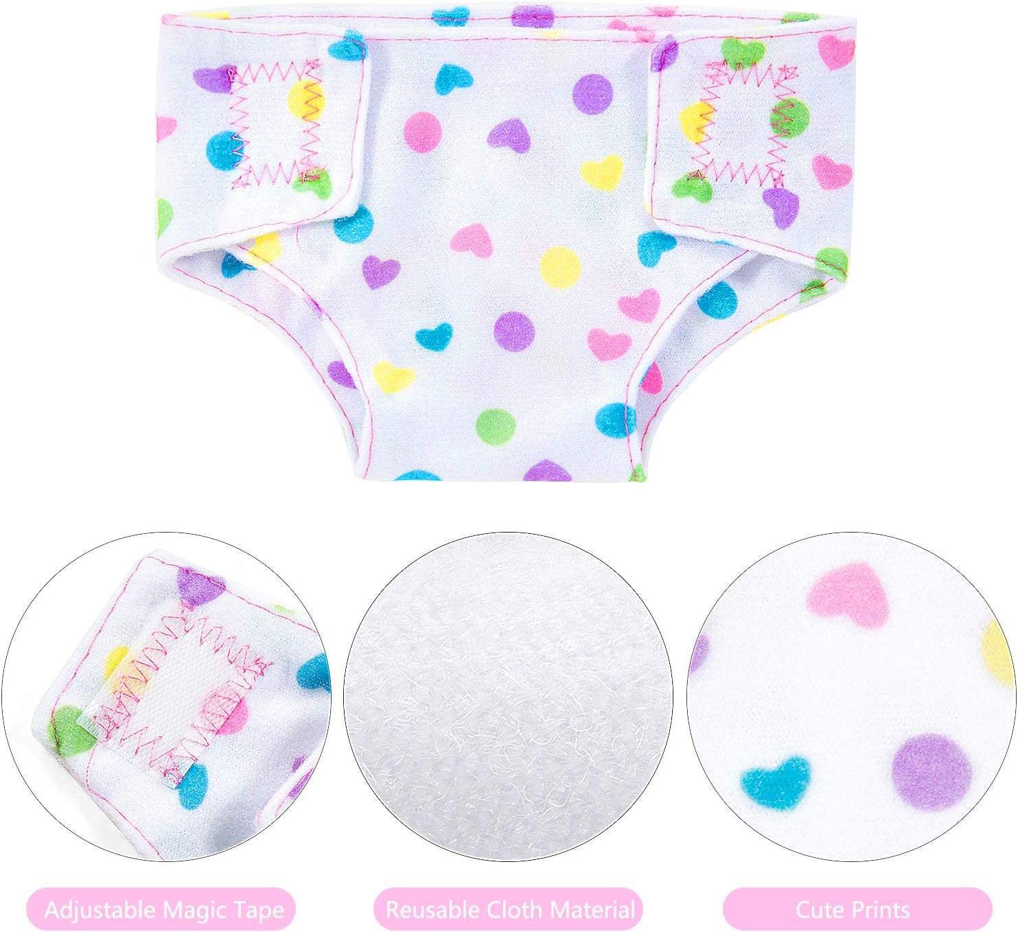 Diealles Shine 4 Pieces Baby Doll Nappies and 2 Pieces Baby Doll Bibs