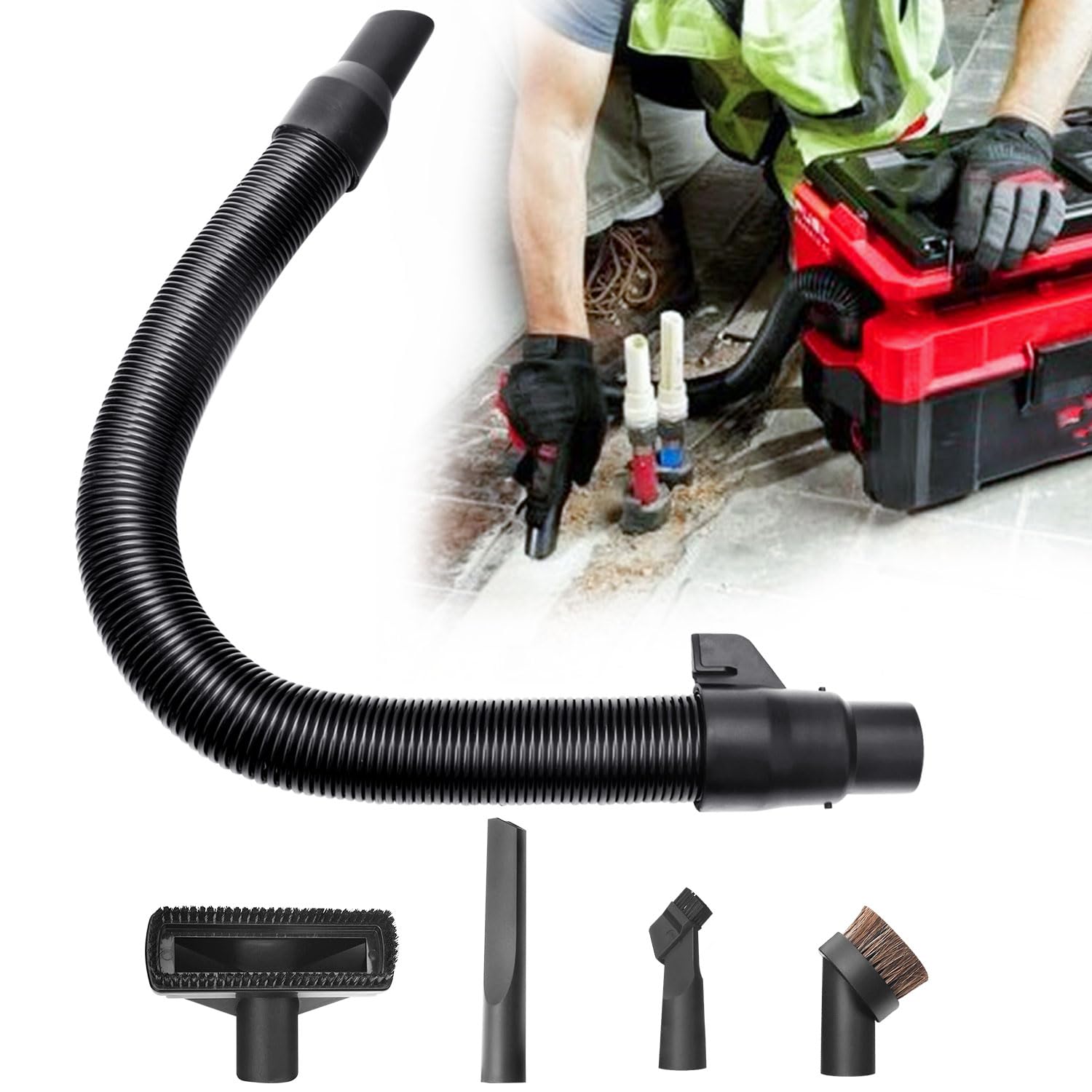 Photo 1 of 14-37-0105 18V Wet/dry Vac Hose Assembly with Universal Attachments Adapter Kit for Milwaukee M18 18v/28v Vacuum 0880-20 0970-20 (Internal Storage), Use to Pick Up Dust and Debris