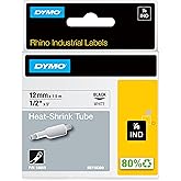 DYMO Rhino Industrial Heat-Shrink Labels, 1/2" Tube, Black Print on White
