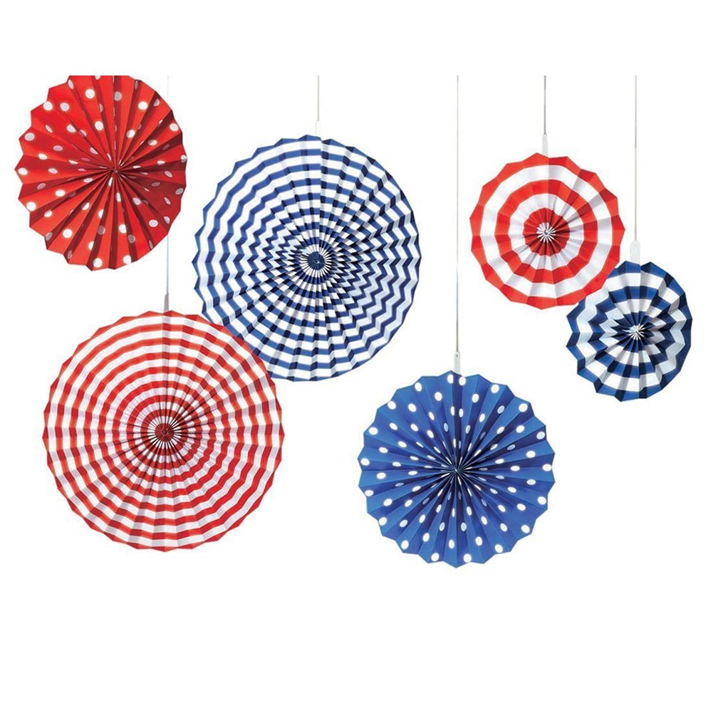 Veewon 6pcs Tissue Paper Fans Hanging Paper Fan Decorations Wheel Disc Polka Pattern Paper Pom Poms for Party, Event, Home Decoration