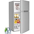 Kismile Mini Fridge with Freezer,3.2 Cu.Ft Compact Mini Refrigerator with Double 2 Door,Adjustable Temperature,Full Size for Home,Kitchen,Dorm,Apartment,Retro Grey
