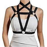 TWBQND Goth Stretchy Chest Belts for Women Sexy Waist Harness Belt Pentagram Chest Bra Chain Rave Party Bar Cosplay Nightclub Body Jewelry Chain Accessories