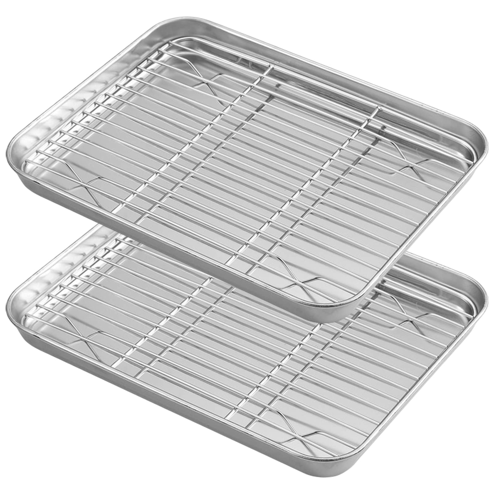 Jetisva Stainless Steel Baking Trays Non Stick Baking Trays for Oven [2 Sheet + 2 Rack] Large Stainless Wire Sheet Pan with Cooling Rack for Bread/Biscuits/Meat Cooking (17 * 23cm)