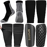 1 Pair Men's Grip Soccer Socks and 1 Pair Shin Guard Sleeves,1 Pair Sleeves with Optimized lnsert Pocket and Shin Guards