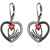 Skeleton Hand Earrings 925 Sterling Silver Heart Skull Dangle Earrings Gothic Jewelry Birthday Gifts for Women