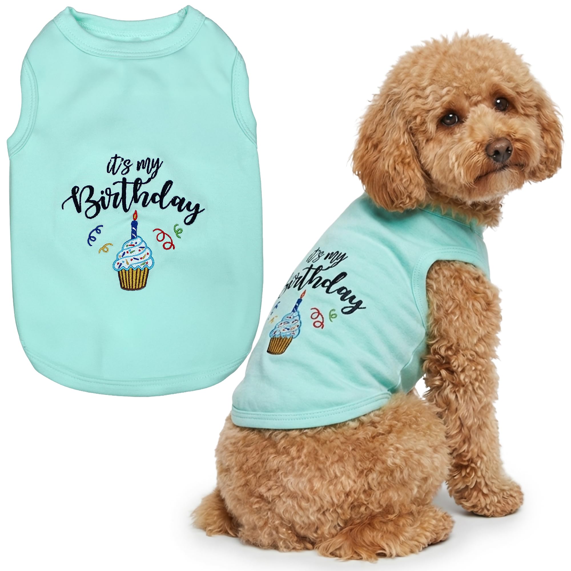 Parisian Pet It's My Birthday Blue Dog Cat Clothes Tee Shirts Dog T-Shirt, L