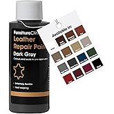 Furniture Clinic Leather Repair Paint | 2-in-1 Seal and Color | Use on Scratches, Tears, and Holes in Car Seats, Furniture | Quick and Easy Leather Repair Kit for Furniture (Dark Grey, 50ml / 1.7oz)