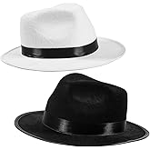 Funny Party Hats Black Fedora Hats for Men - Gangster Party Hats - Classic Mobster Mens Gangster Costume Accessory - 2 Pack Black & White