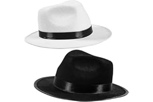 Funny Party Hats Black Fedora Hats for Men - Gangster Party Hats - Classic Mobster Mens Gangster Costume Accessory - 2 Pack Black & White