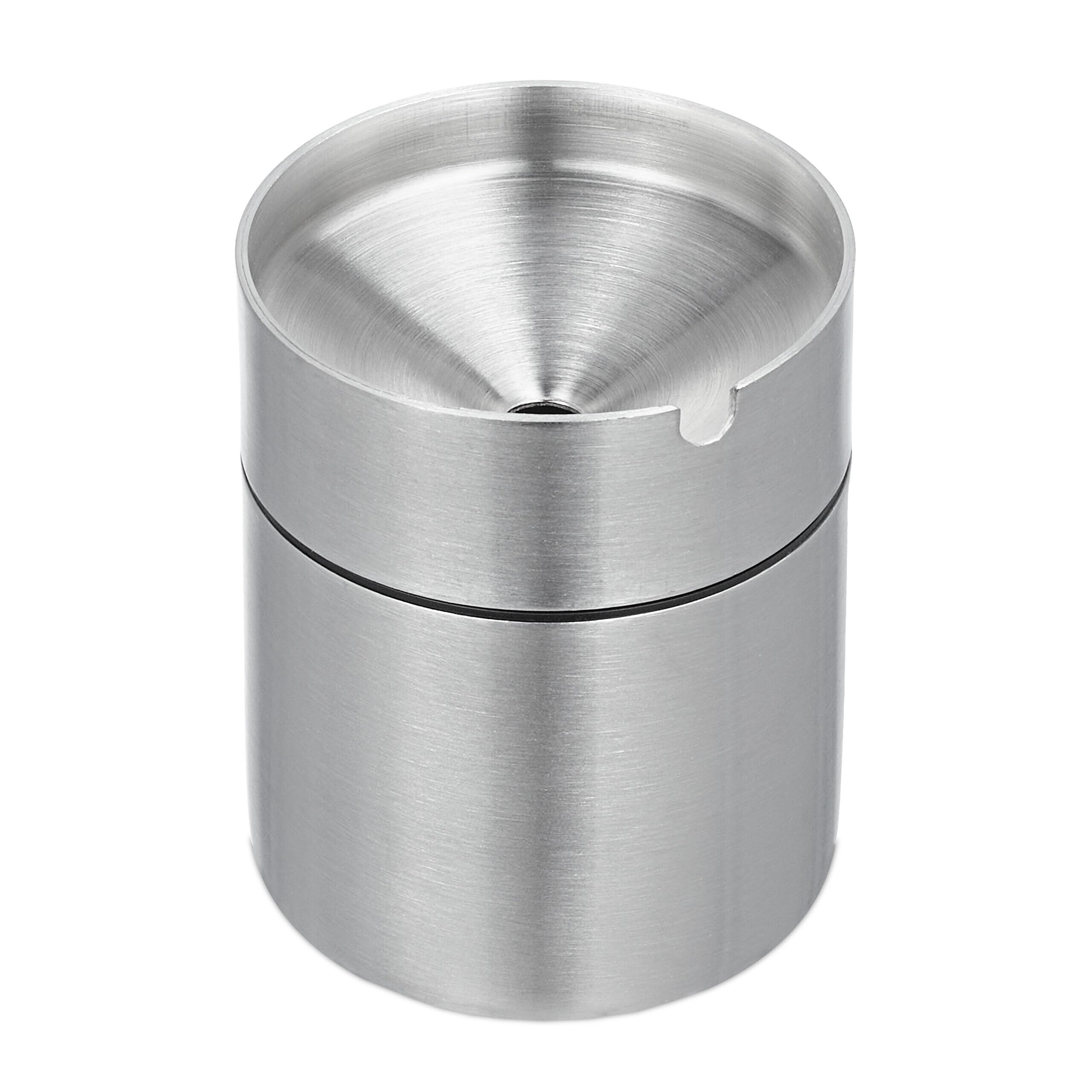 Relaxdays Ashtray with Funnel Lid, Stainless Steel, Outside, Inside, HxD 8.5 x 7 cm, Cigarette Holder, Windproof, Silver