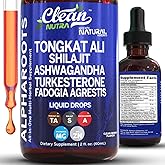 Tongkat Ali Liquid Drops Shilajit, Ashwagandha, Turkesterone, Fadogia Agrestis, Magnesium, Irish Sea Moss, and Zinc Herbal Supplement by Clean Nutra