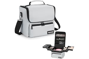 OUUTMEE Makeup Travel Train Case, Black Makeup Carrying Organizer Bag, 4 Tier Professional Organizer Case with Straps Pockets for Make Up Nail Tools