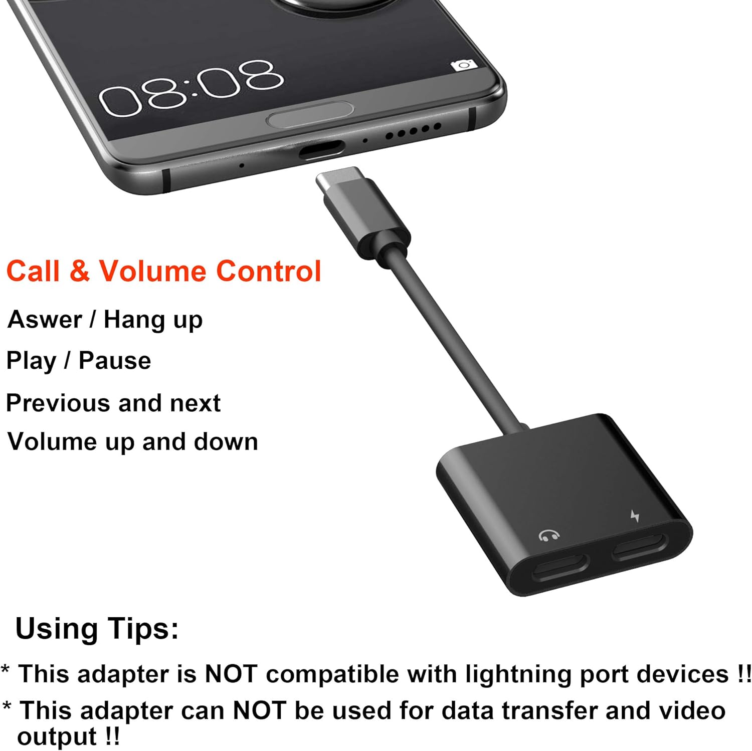 USB C Splitter,60w Fast Charge,ivoros Dual Type-C Headphone Adapter Audio Earphone Aux Converter,Work for Samsung Galaxy s21/s20/FE 5G/+/Ultra/Note 20/10/Plus,Google Pixel 5/4/3/2 XL,iPad Pro/Air 4: Electronics