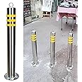 RENLXFI Stainless Steel Parking Bollards for Driveway，Removable Reflective Warning Traffic Delineator Post with Expansion Bolts & Lock, for Streets