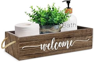 Msyueos Welcome Hello Sweet Cheeks Wooden Storage Box, Toilet Paper Basket Rustic Bathroom Basket Toilet Basket Tank Topper Toilet Organizer, Home Decor for Livingroom or Kitchen (Brown)