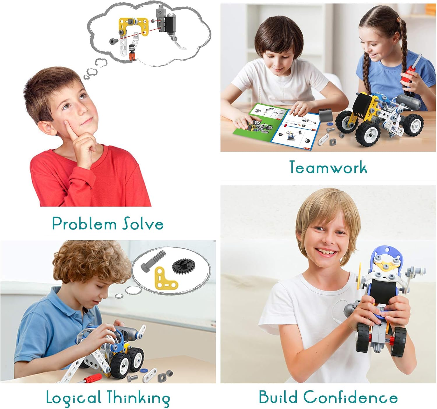 Hoogar Erector Set for Kids, Creative Birthday Gifts for Age 6 7 8 9 10+ Year Yr Old Boys Girls, Building Toys kit, 10-in-1 STEM Educational Toys Engineering Toys Electric Power Building Blocks: Toys & Games