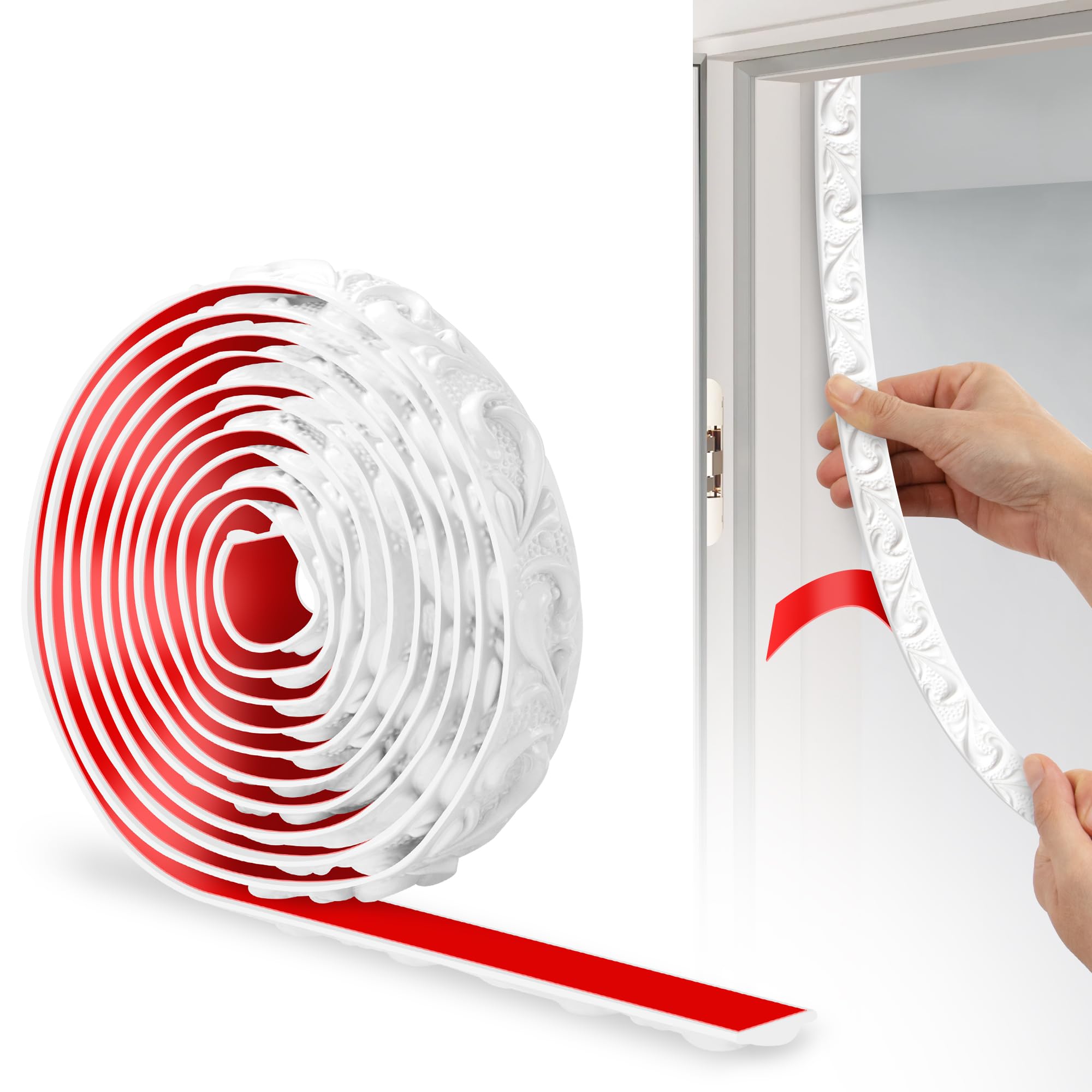 JUNART PVC Moldings Trim, 300cm×2cm, 3D Wallpaper Border, Coving for Ceilings, Flexible Ceiling Moulding Trim for Mirror Edge, TV Background Wall, Skirting Boards, Cabinet, Wall(White)