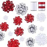 18 Pcs Gift Bows Assortment - 3 Size Gift Bows and 2 Crimped Curling Ribbons, Perfect for Christmas, Holiday,Birthdays, Weddings, Baby/Bridal Showers, Party