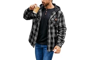 Dekomere Men's Thick Fleece Plaid Jacket Flannel Shirts Sherpa Lined Full Zip Up Hoodie Winter Coat with Pockets