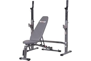 Body Champ Olympic Weight Bench with Squat Rack Included, Two Piece Set, Workout Bench, Versatile Strength Training Equipment for Home Gym, PRO3900, Grey