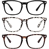 MEETSUN Blue Light Blocking Glasses, Anti Eye Strain Headache (Sleep Better),Computer Reading Glasses UV400 Transparent Lens (Black+Leopard+Tortoise, 53)