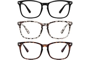 MEETSUN Blue Light Blocking Glasses, Anti Eye Strain Headache (Sleep Better),Computer Reading Glasses UV400 Transparent Lens (Black+Leopard+Tortoise, 53)