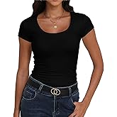 Roselux Women's Scoop Neck Short Sleeve Fitted Shirts Summer Casual Stretchy Basic T-Shirt Tops