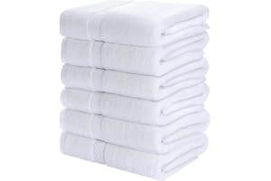 NOUVEAU COLLECTION Bath Towels White Set of 6 Cotton Bathroom Towels Small Bath Towels for Bathroom 22 x 46 Inch Ultra Soft Absorbent Spa Towels Ring Spun Bath Towel Set Hotel Collection Towels Workout Towels