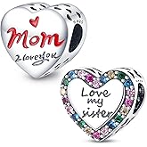 MICOO 925 Sterling Silver Clip Cubic Zirconias Beads Charms for Bracelets and Necklace,2pc Double Gifts for Mums, Couples and Sisters