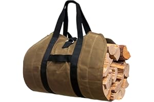 GIALER Firewood Carrier, Heavy Duty Canvas Bag, Large Log waxed carrier Tote Bags Fireplace logs Wood Stove Accessories, Campfire chimenea, Wood Bucket Holder firewood rack indoor, Outdoor Camping Bags