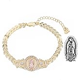 14K Yellow Gold Religious Virgin Mary Bracelet For Women Men - Virgen De Guadalupe Bracelet, Virgin Mary Charms Bracelet, Virgencita Bracelet, Our Lady Guadalupe Bracelet Jewelry For Women