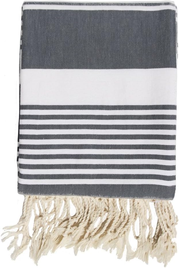 Extra Large Cotton Beach Blanket (180x240cm) - Hammam Style - Grey