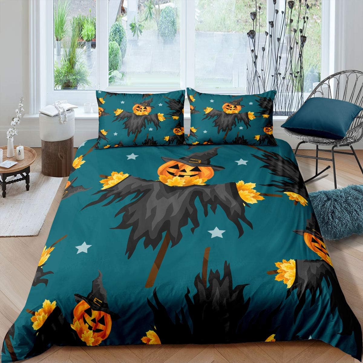 Erosebridal Halloween Pumpkin Comforter Cover Queen Size for Kids