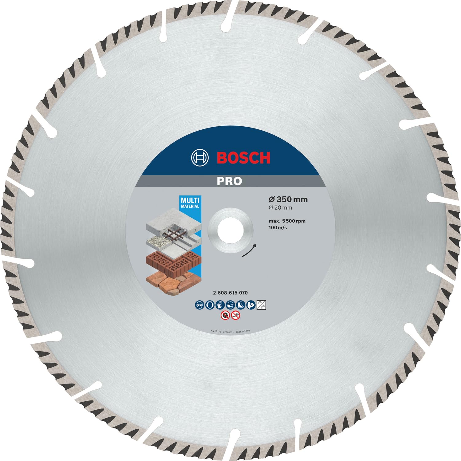 Bosch 1x PRO Multi Material Diamond Cutting Disc for Bore 20 mm and for Table and Petrol Saws (for Concrete, Reinforced concrete, Ø 350 mm, Professional Accessory Table Circular Saw, Petrol Saw)