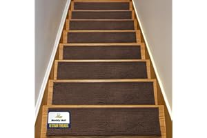 Muddy Mat® Pack of 8 - Soft Chenille Stair Treads Non-Slip Reusable, Super Absorbent Stair Treads for Wooden Steps, Tile & Marble Floor, Easy to Install & Machine Washable - Brown 30'' x 7''