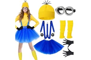 7 Pcs Yellow Halloween Costume for Women Adult, Halloween Costumes Accessories Set Cosplay Dress Up for Teen Girls