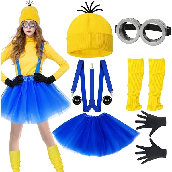 DRESHOW 3 x Steampunk Glasses Vintage Knitted Hat Yellow Gloves Set for Halloween Cosplay Party and Carnival Costume Accessories Funny Adults