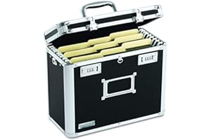 Vaultz File Organizer Storage Box - 14 x 7 x 12.19 Inch Letter Size, Portable Locking Storage Totes with Dual Combination Locks for Filing Office Documents - Black