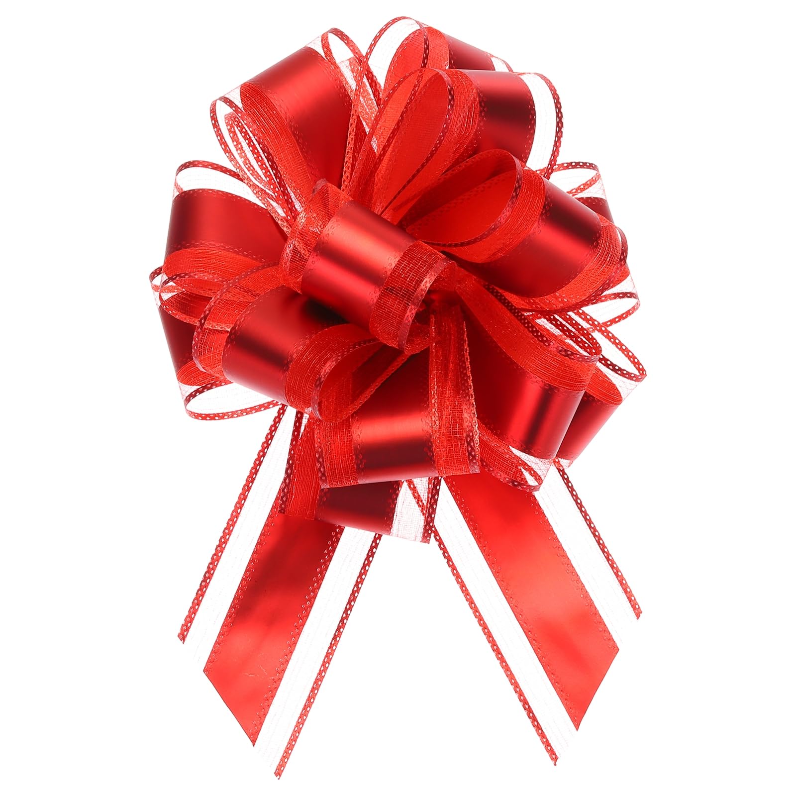 Uxcell 12pcs 8 Inch Extra Large Pull Bow Metallic Gift Wrapping Bows Ribbon Organza Red for Wedding Baskets Presents Christmas Party