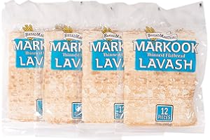 BREADMASTERS ARA-Z Markook Lavash Thinnest Flat Bread - 4-Pack, 9-Inch x 12-Inch Soft Middle Eastern Bread, 48 Flat Breads, by Breadmasters