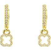 Women’s Gold Clover Dangle Huggie Hoop Earrings – Cubic Zirconia Drop Earrings, Elegant Everyday Jewelry.KT0063