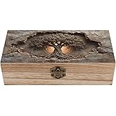 TAEIZLO Tree of Life Rustic Wooden Jewelry Box with Hinged Lid - Vintage Natural Wood Keepsake Trinket Storage Organizer Gift Box, 7.9×3.9×2.3 Inch