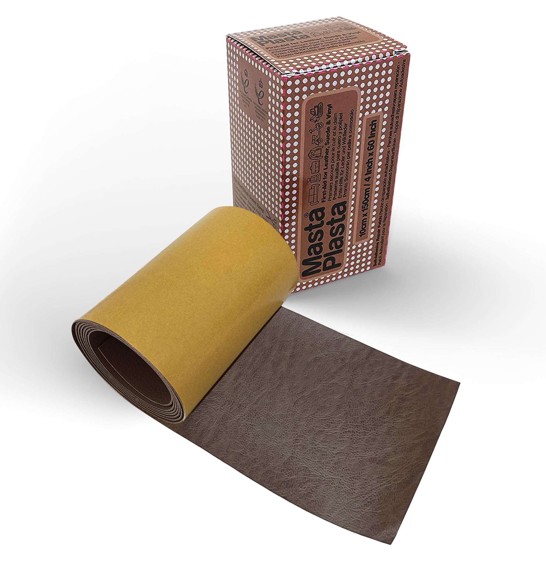 The Original All-in-One Leather Repair Kit by MastaPlasta. Self Adhesive Leather Repair Patch for Sofas - Mid-Brown 150cm x 10cm (60 x 4in). Easy Upholstery-Quality Leather Repair for Car Seats & DIY